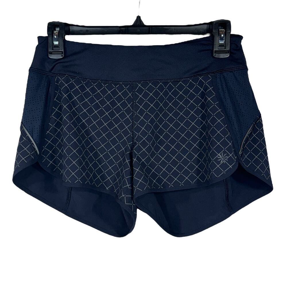 Athleta X-Small Running Shorts Geometric Attached Brief Reflective Zip Pocket